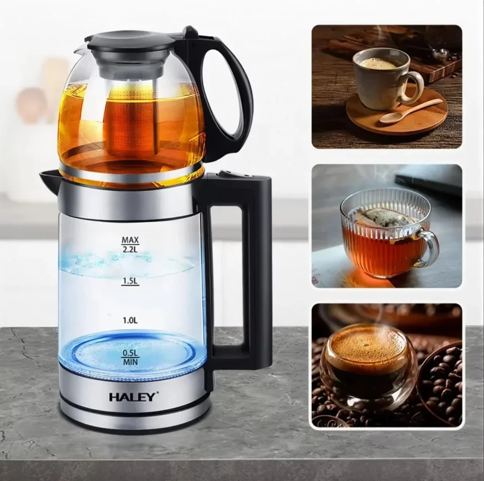 غلاية كهربائية HY-8924 مع إبريق شاي مزدوج (طابقين) – 2 لتر