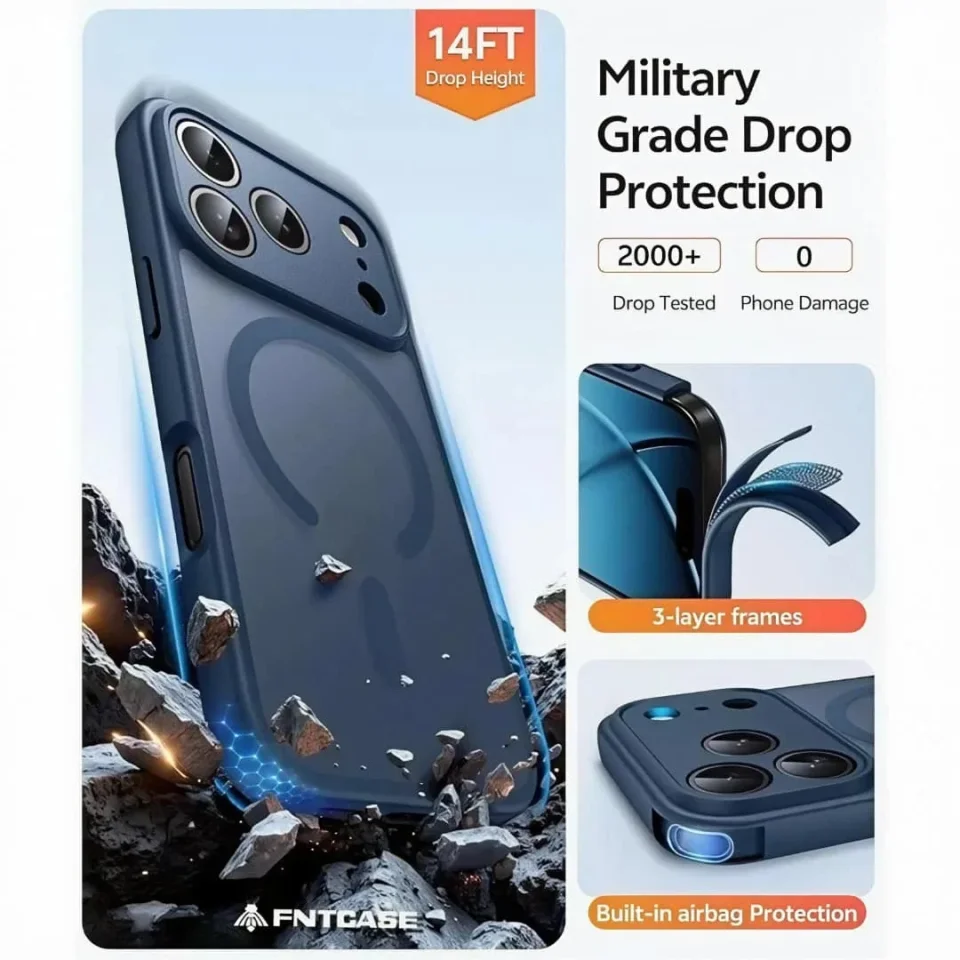 غطاء iPhone 17 Pro شفاف مع حماية كاميرا وماغسيف