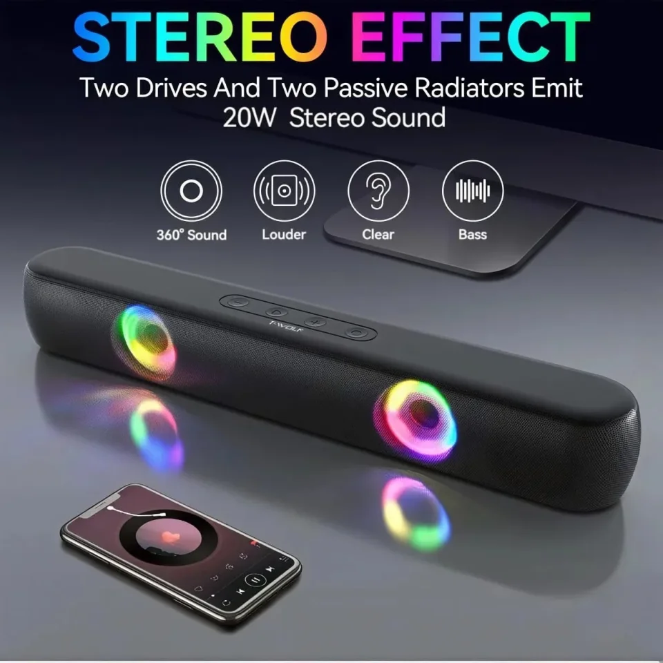 سبيكر بلوتوث مكتبي T-WOLF BT320 بإضاءة RGB