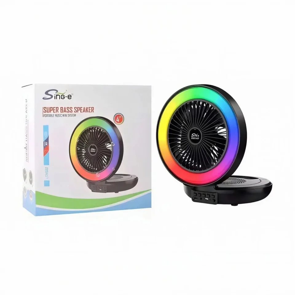 مكبر صوت بلوتوث لاسلكي ZQS1457 مع مروحة قابلة للطي وإضاءة RGB