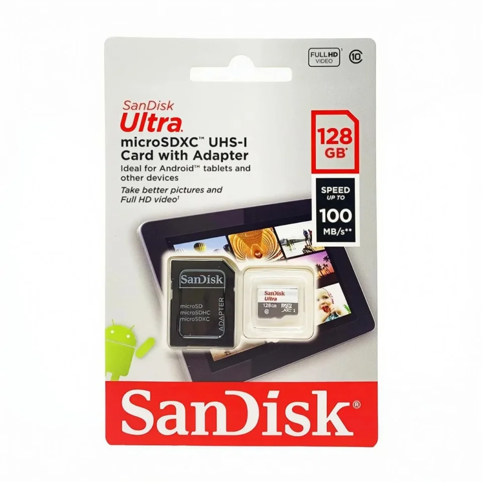 بطاقة ذاكرة SanDisk Ultra microSDXC 128 جيجابايت – Class 10 (100 MB/s)