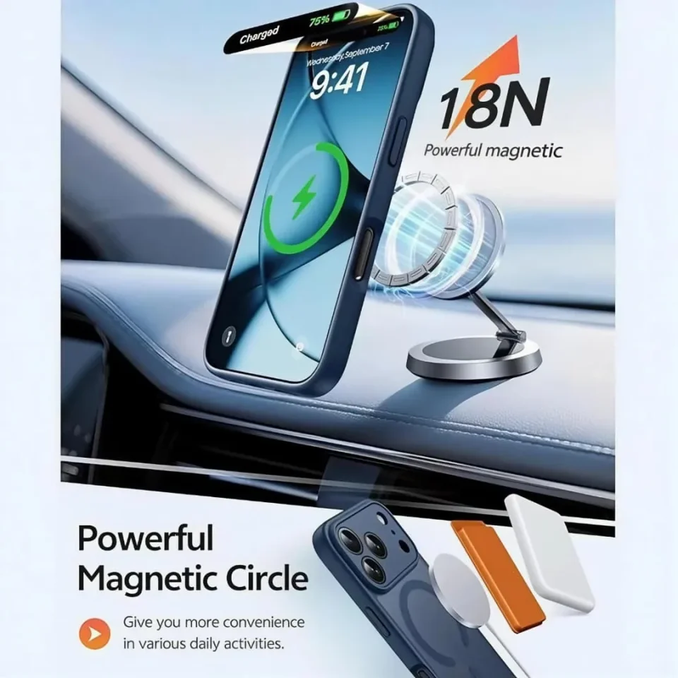 غطاء iPhone 17 Pro شفاف مع حماية كاميرا وماغسيف