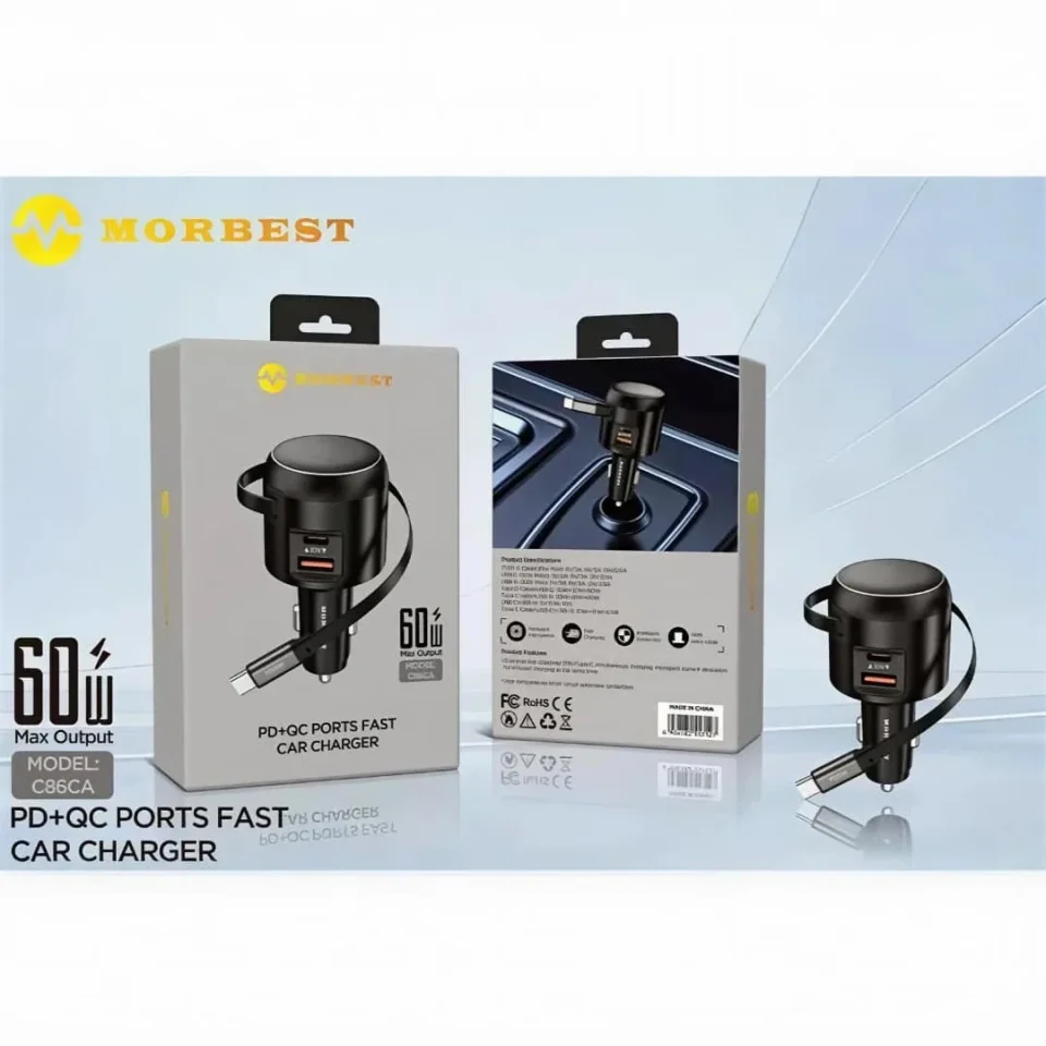 شاحن سيارة سريع 60 واط MORBEST موديل C86CA بمنفذي PD وQC