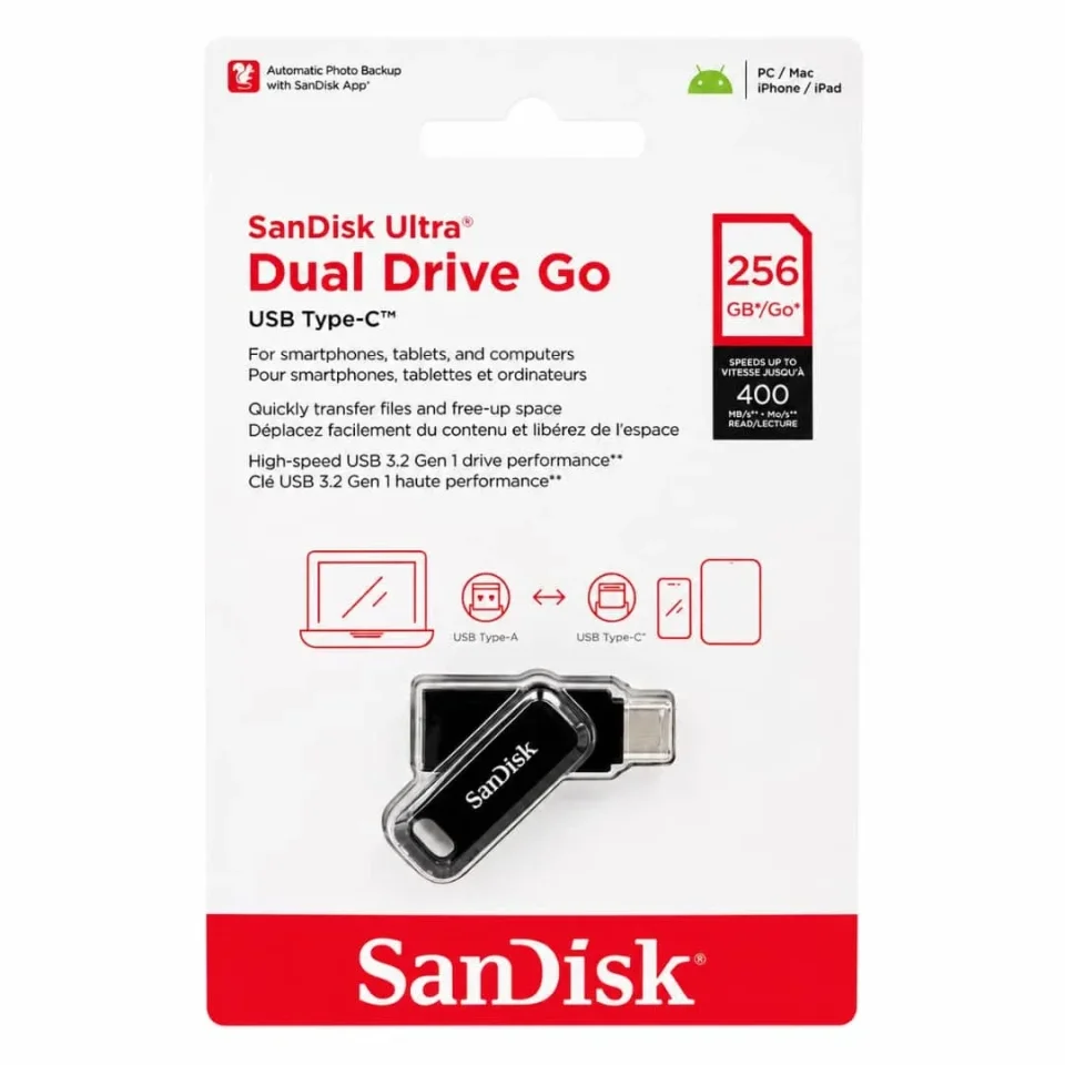 فلاش سانديسك بمأخذين USB Type-C وUSB، سعة 256GB