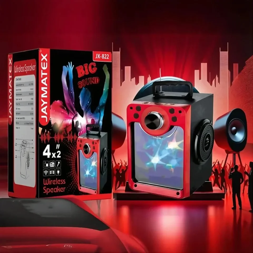 مكبر صوت بلوتوث وطني Jaymatex 822 – صوت واضح مع إضاءة LED