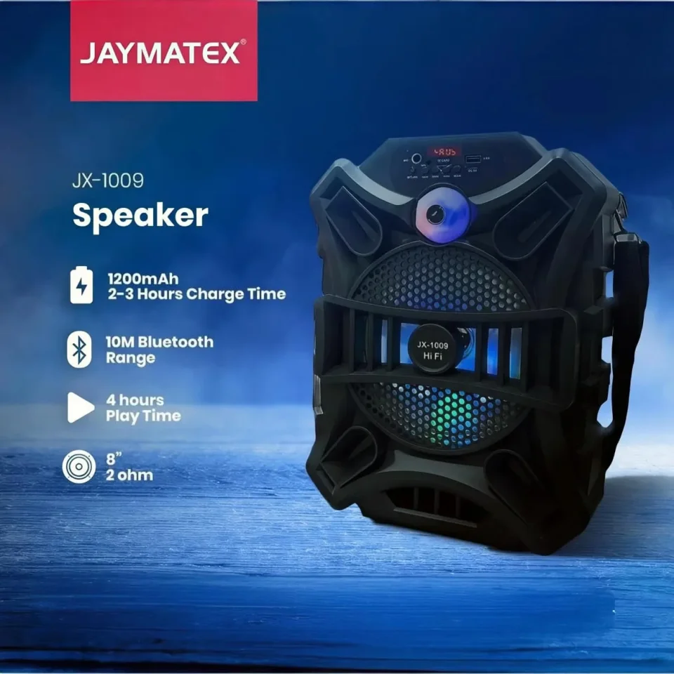 سبيكر بلوتوث Jaymatex 1009 – صوت قوي مع إضاءة LED