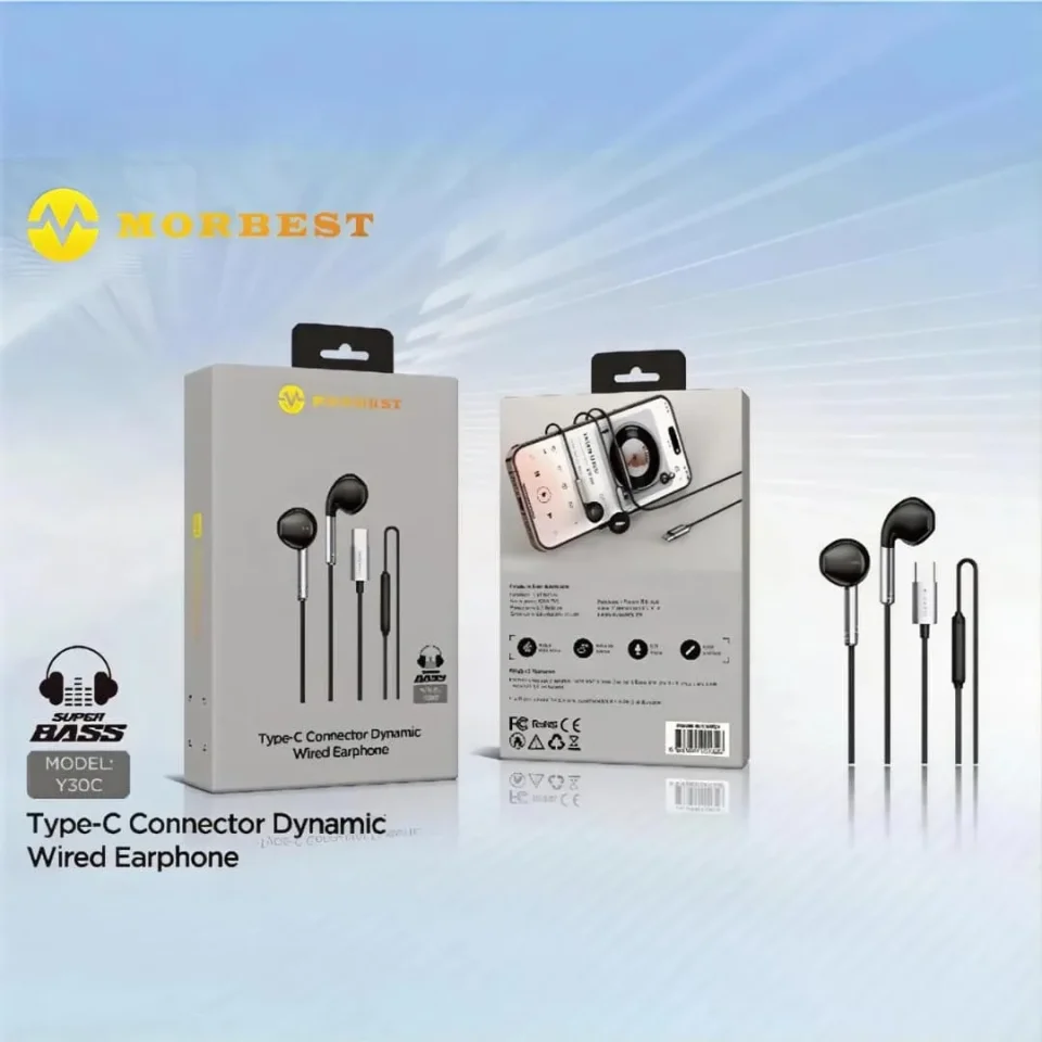 سماعات أذن سلكية MORBEST Y30C بمنفذ Type-C بصوت Super Bass