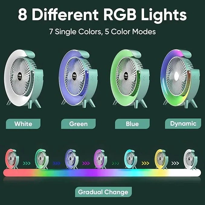 مروحة مكتب USB محمولة بإضاءة LED ملونة – 3 سرعات وهدوء فائق