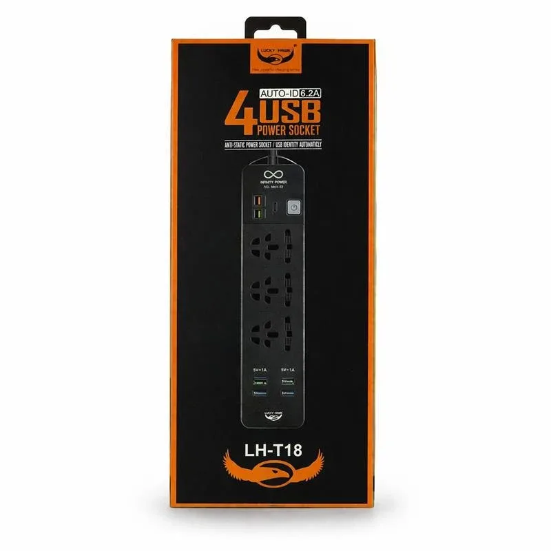 مشترك كهرباء Lucky Hawk موديل LH-T8 – 4 منافذ USB بقدرة 6.2A