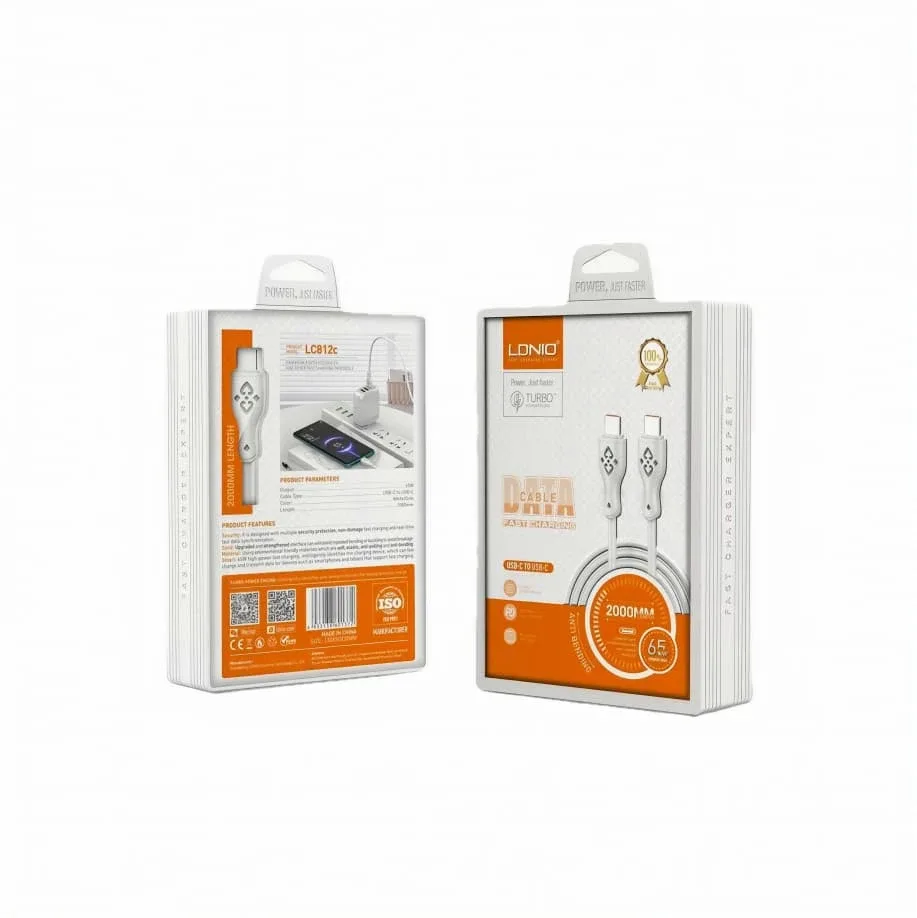 كابل شحن سريع LDNIO LC812C Type-C إلى Type-C – 65 واط (2 متر)